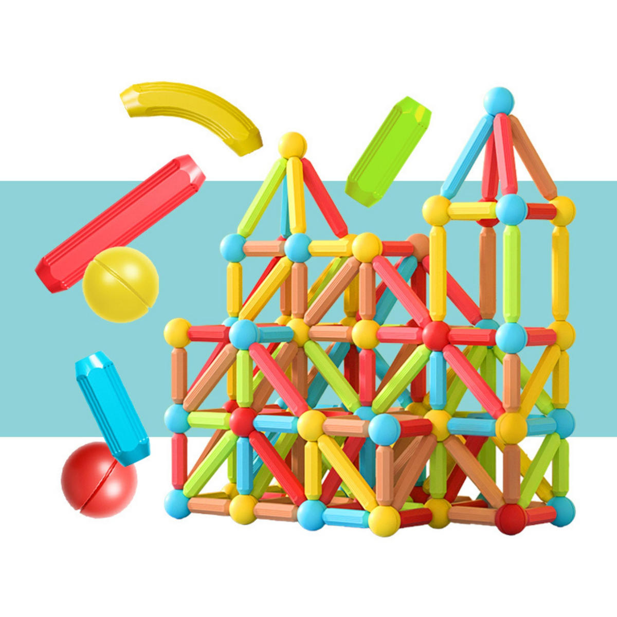 MAGNETISCHE BAUSTEINE 86 Teile - Rot/Multicolor, Kunststoff (5/5cm) - KRUMAD