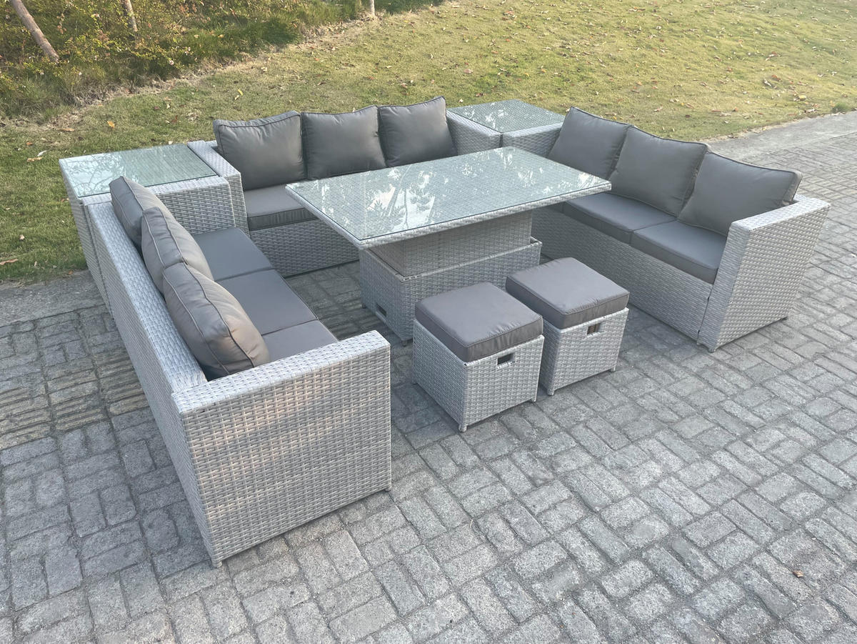 GARTENMÖBEL SET Polyrattan Helles Grau 8-teilige - Hellgrau, Metall - Fimous