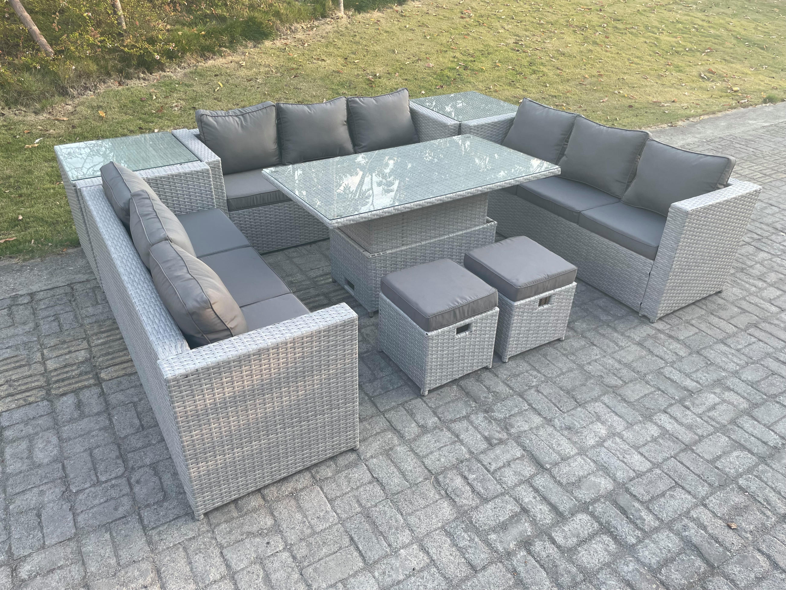 Thumbnail - Fimous Gartenmöbel, Hellgrau, Metall, 11-Sitzer, rechteckig, Loungemöbel, Loungemöbel-Sets