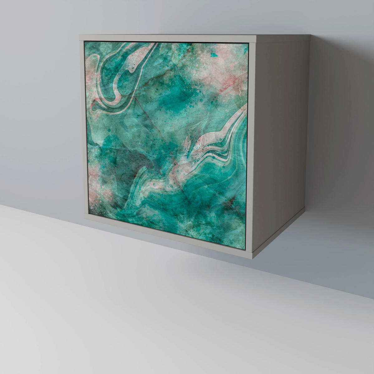 SIDEBOARD ABSTRACT ALCHEMY, Grau, 57,5x42x77,5 cm, Schräge Buchenholzfüße - Buchefarben/Multicolor, Holzwerkstoff/Buchenholz (57.5/77.5/42cm) - SpaceRebels
