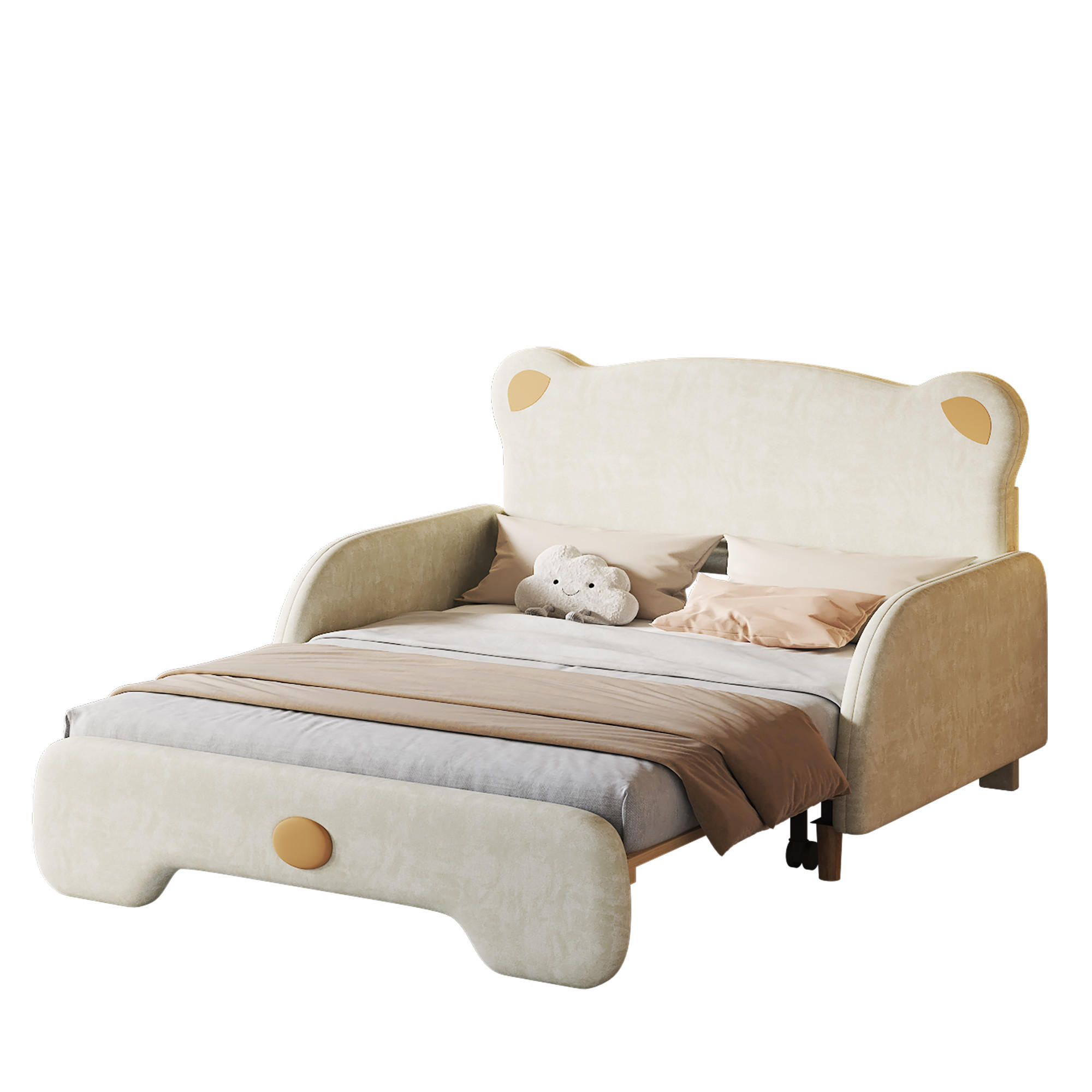 POLSTERBETT 140/200 cm beige aus Samt mit Ausziehbett und Matratze - Beige, Textil (140/200cm) - OKWISH