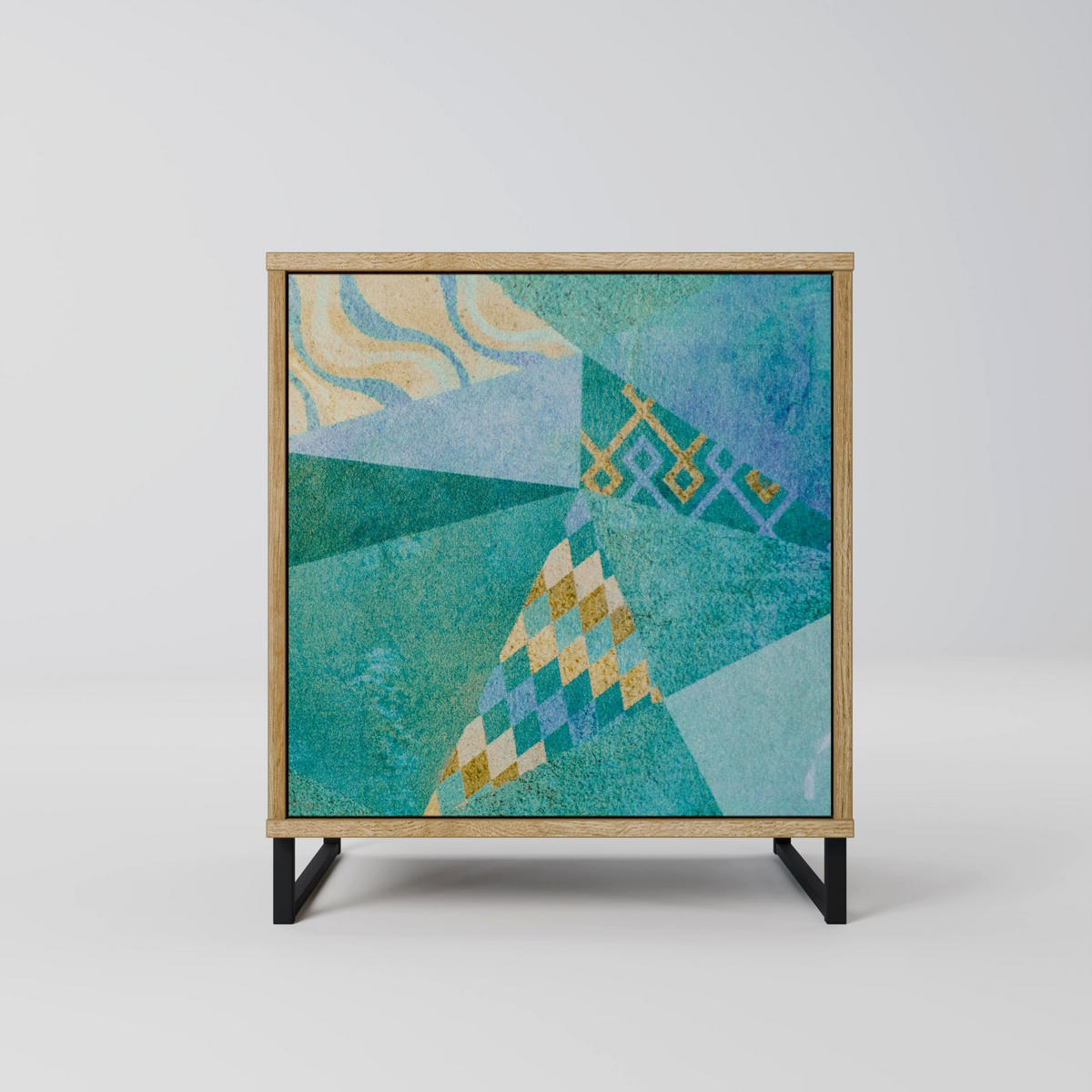 SIDEBOARD SPECTRUM SPLENDOR, Eichefarben, 57,5x42x72,5 cm, Schwarze Metallfüße - Eichefarben/Multicolor, Holzwerkstoff/Metall (57.5/72.5/42cm) - SpaceRebels