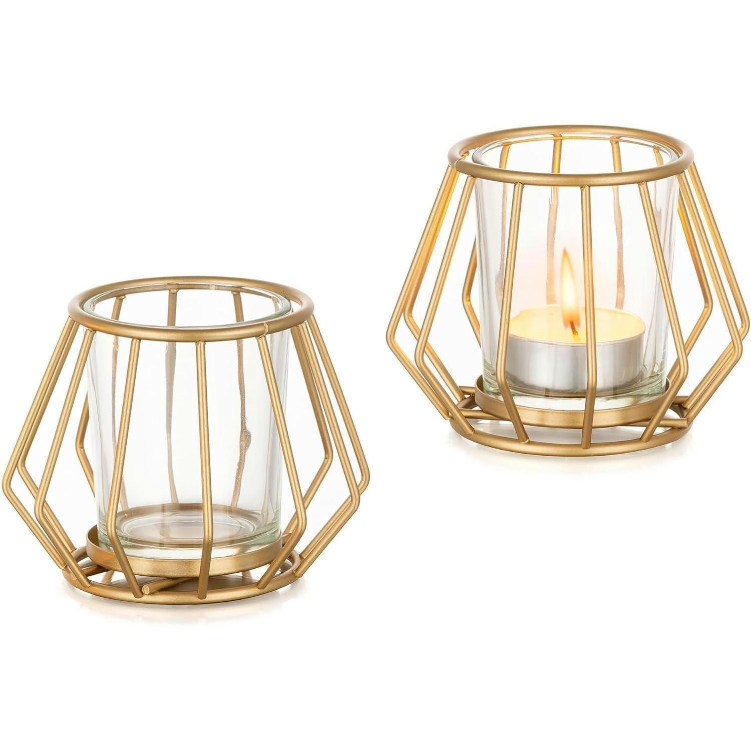 TEELICHTHALTER 2er Set Metall Gold Geometrisch - Goldfarben, Metall (9cm)