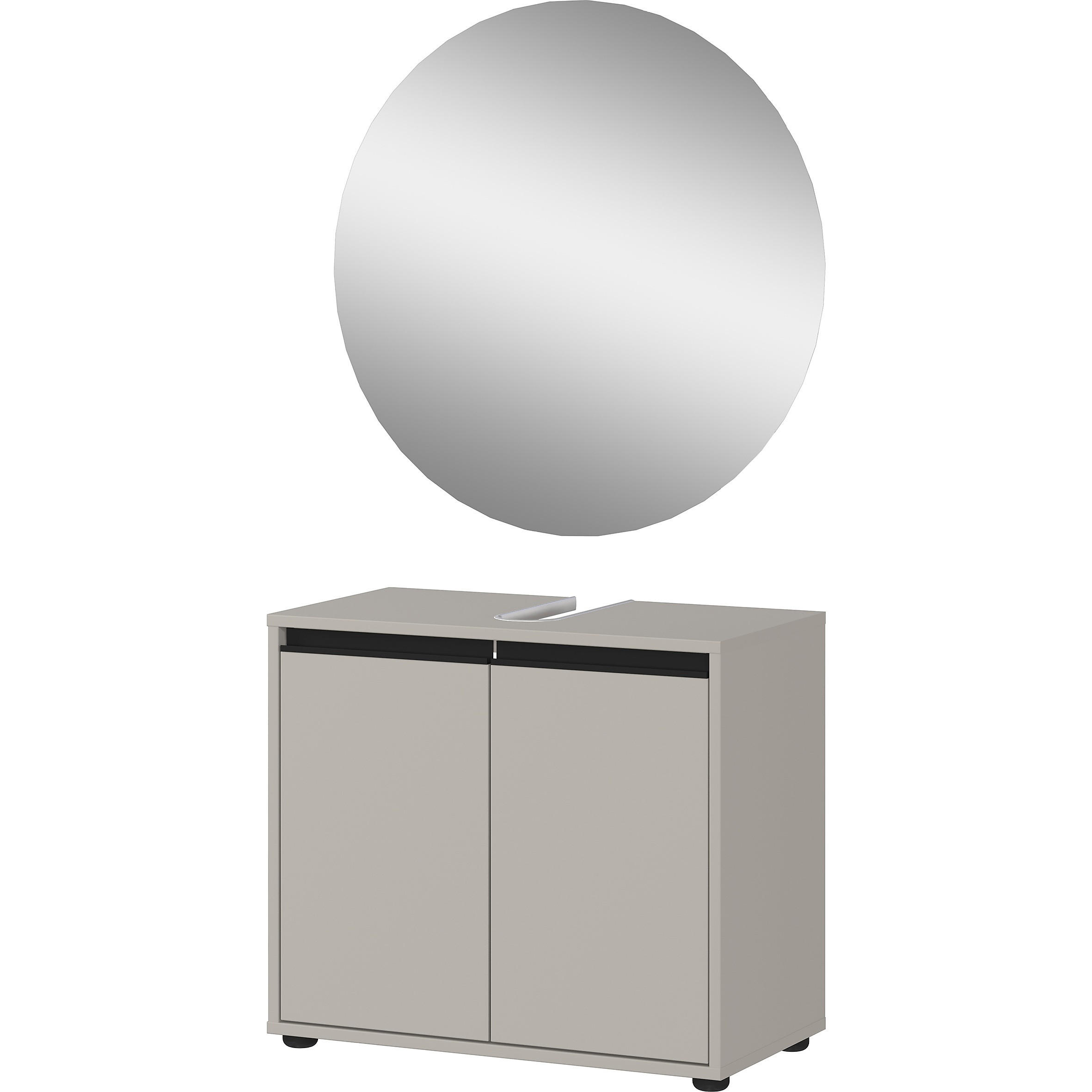 BADMÖBEL-SET HAMBURG 2-teilig | Waschbeckunterschrank & Runder Spiegel | Soft-Close & Matt | Steingrau - Grau, Holzwerkstoff (63/60/34cm) - KADIMA DESIGN