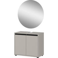 BADMÖBEL-SET HAMBURG 2-teilig | Waschbeckunterschrank & Runder Spiegel | Soft-Close & Matt | Steingrau - Grau, Holzwerkstoff (63/60/34cm) - KADIMA DESIGN