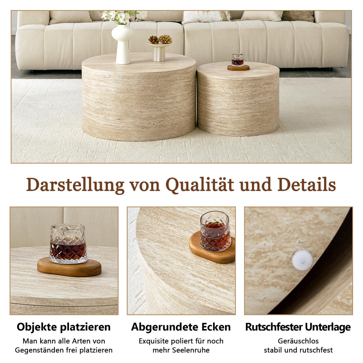 COUCHTISCH 2er-set Rund Holzoptik mit Stauraum & abnehmbarem Deckel - Naturfarben, Holzwerkstoff (62.8/62.8/35cm) - Urban Meuble