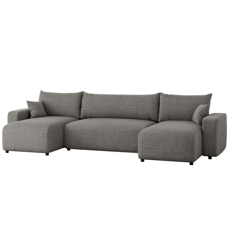 WOHNLANDSCHAFT PIANO mit Schlaffunktion, Stoff Dunkelgrau - Dunkelgrau/Schwarz, Kunststoff/Textil (318/79/145cm) - Idohome