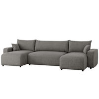 WOHNLANDSCHAFT PIANO mit Schlaffunktion, Stoff Dunkelgrau - Dunkelgrau/Schwarz, Kunststoff/Textil (318/79/145cm) - Idohome