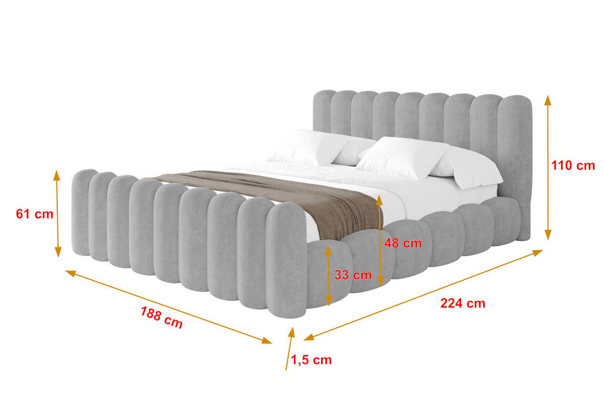 POLSTERBETT mit Bettkasten, Fußteil und Lattenrost, Boxbett ohne Matratze - SENA-Z 160x200 Grau - Hellgrau, Holzwerkstoff/Textil (160/200cm) - ALTDECOR