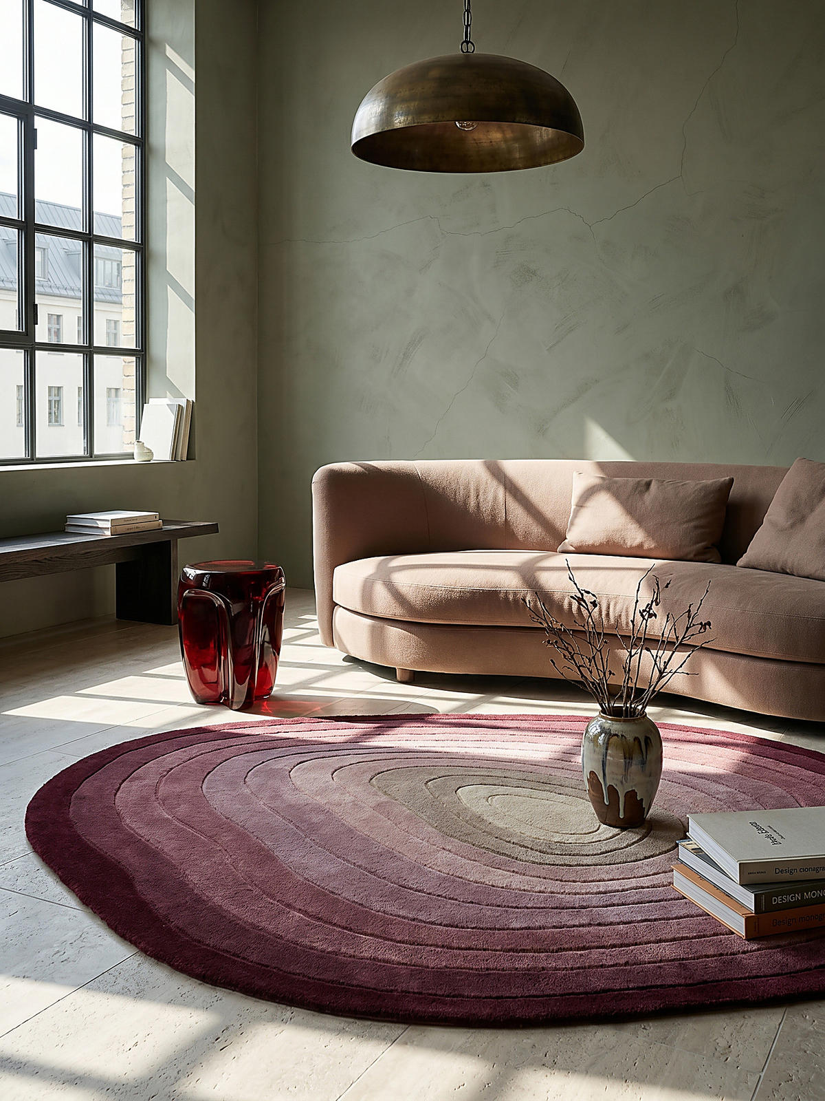 TEPPICH aus Wolle PARRET in Maulbeere, mit abstraktem Muster, Ø 160 cm - Rot, Textil (230/160cm) - KADIMA DESIGN