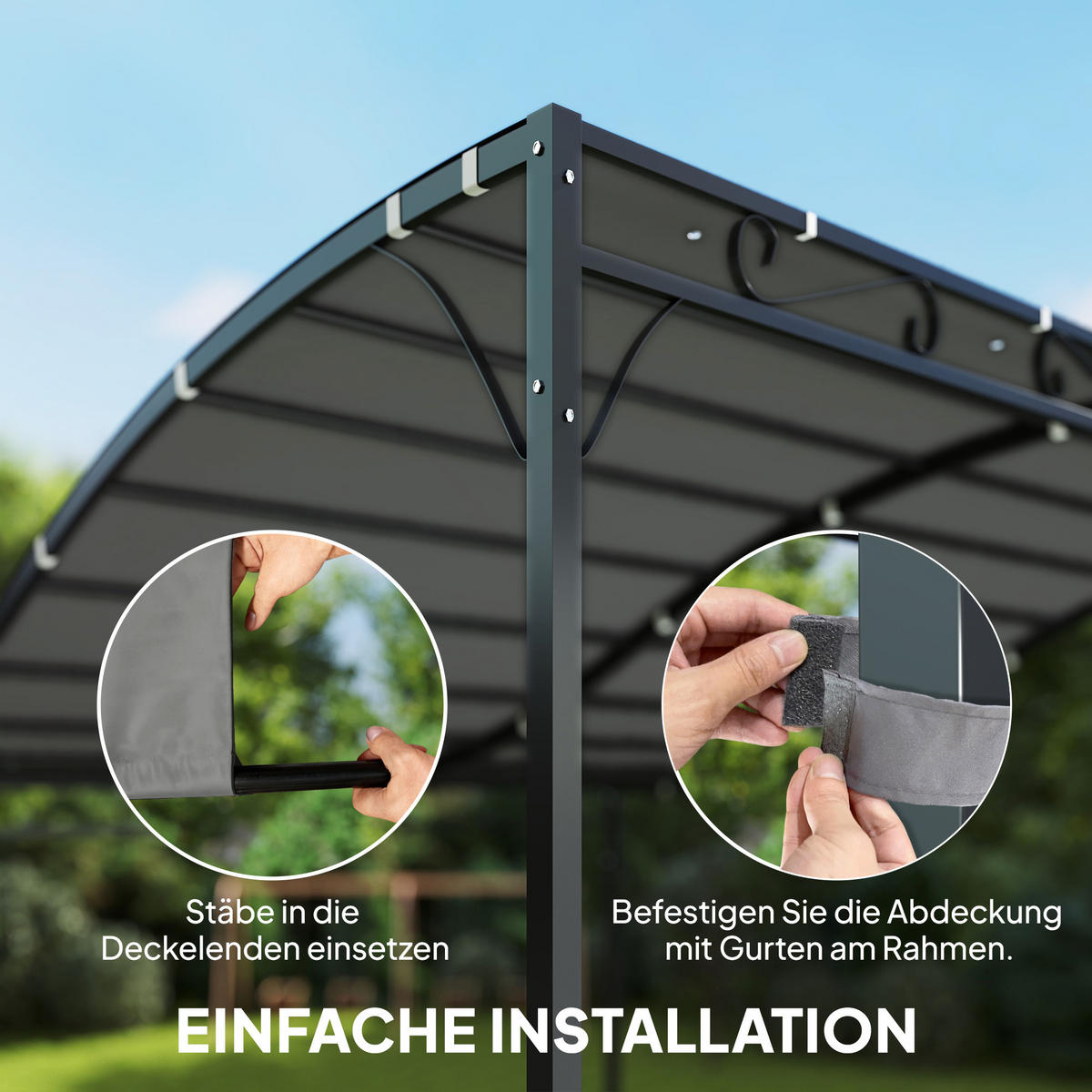 ERSATZDACH für Pergola Sonnensegel für Terrassenüberdachung Ersatz-Dachplane für 3 x 3 m Pavillon 298x293 cm Dunkelgrau - Dunkelgrau, Textil (298/1/293cm)