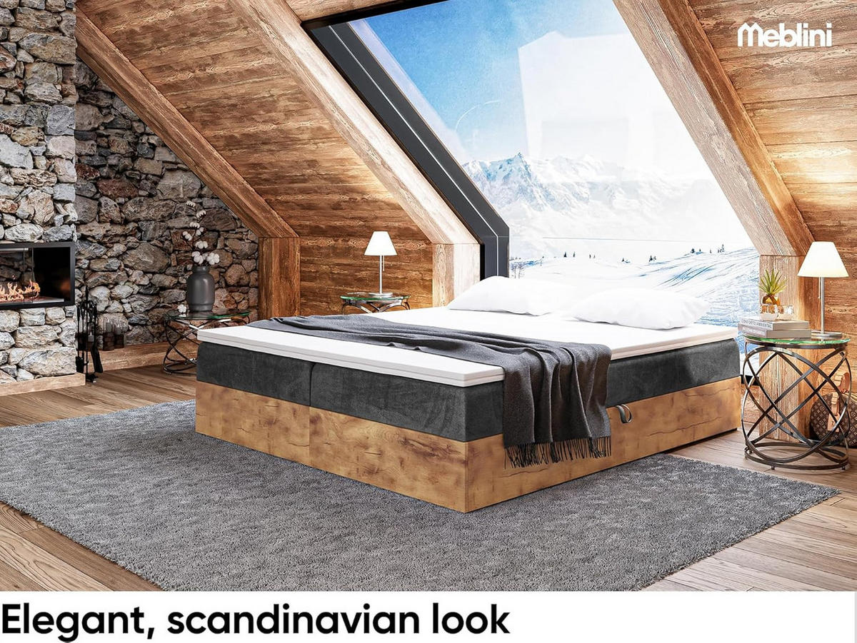 BOXSPRINGBETT LOFTY BOX - Schwarz, Holzwerkstoff (120/220cm) - Meblini