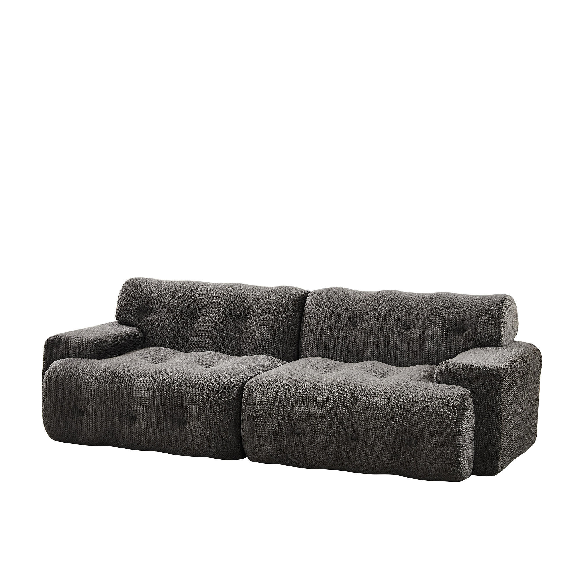 2-SITZER SOFA Chenille Grau mit Knopfverzierung und Armlehnen - Dunkelgrau, Textil (224/66/104cm) - WISHDOR