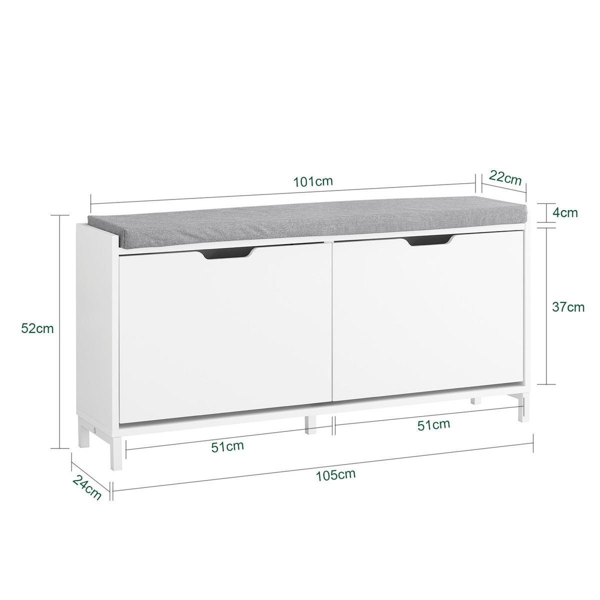 SCHUHSCHRANK mit Sitzfläche, Weiß, 105x52x24cm - Weiß, Holzwerkstoff/Metall (105/52/24cm) - SoBuy