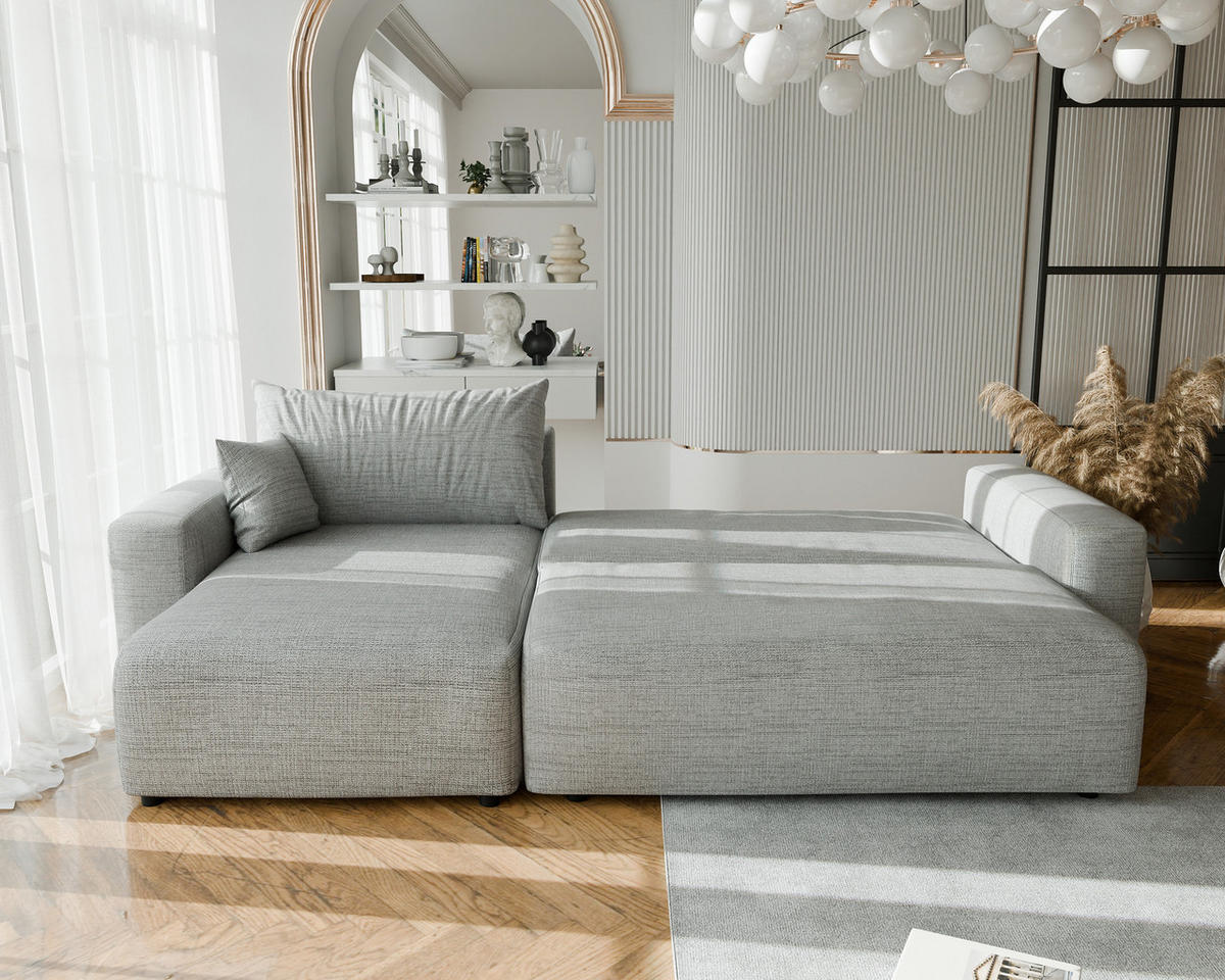 ECKSOFA mit Schlaffunktion und Bettkasten, Grau - Grau, Holzwerkstoff/Textil (145/278cm) - Idohome