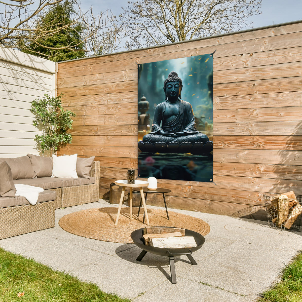 ZAHRADNÍ PLAKÁT Buddha - Socha - Buddha - Zen - Umění - Buddha 80x120 cm - tmavě šedá, plast (80/120/0.2cm) - OnlyWow