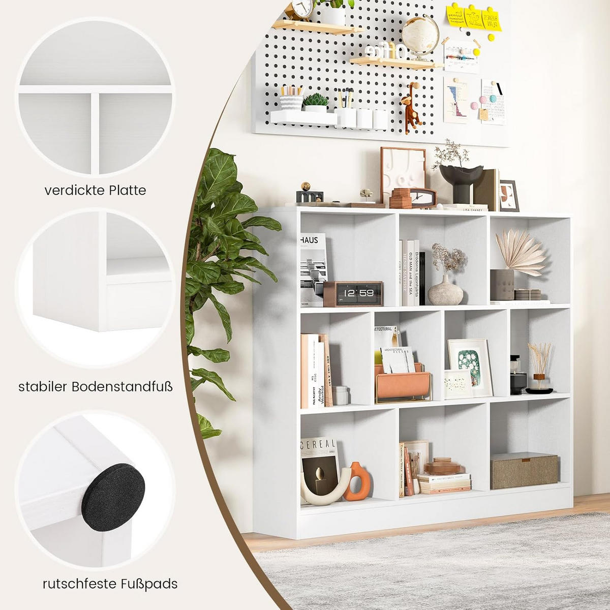 BÜCHERREGAL Weiß - Weiß, Holzwerkstoff (24/104/120cm) - COSTWAY