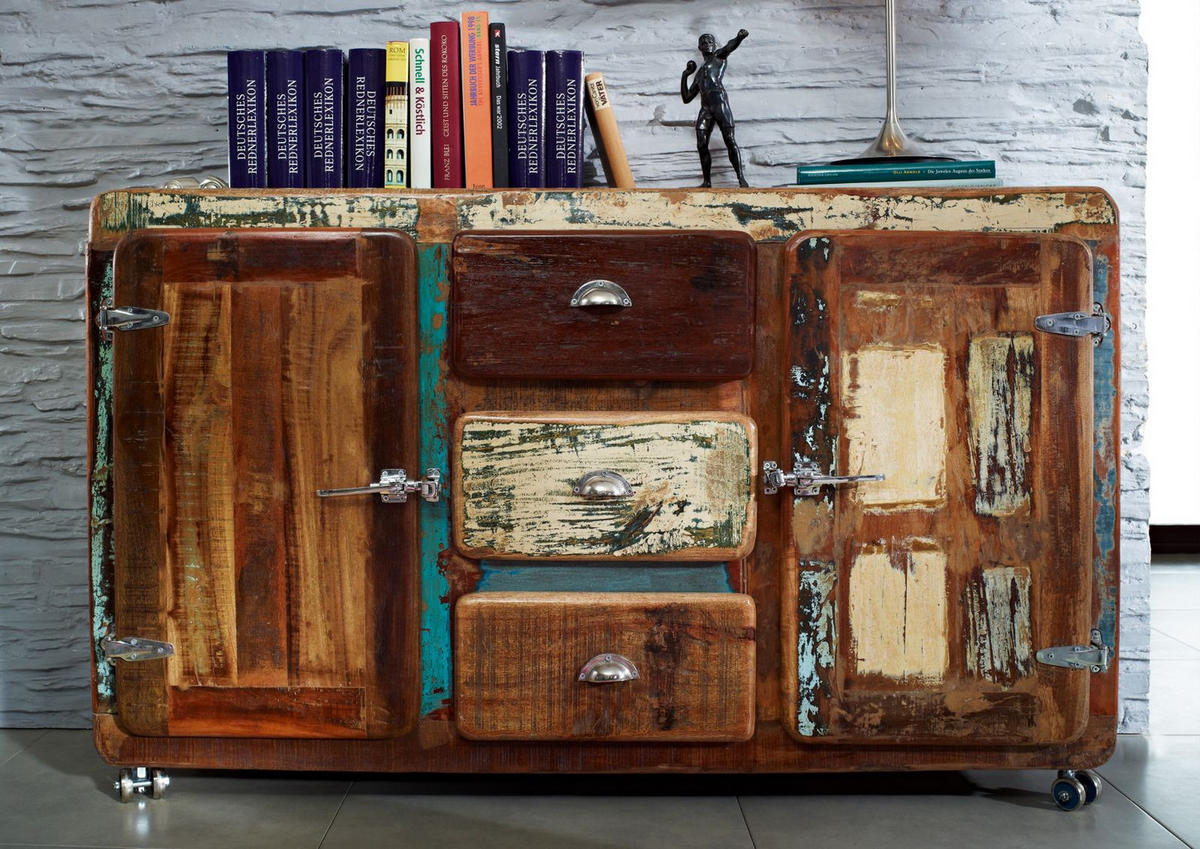 SIDEBOARD Altholz 150x40x90 mehrfarbig lackiert FREEZY #07 - Multicolor, Holz (150/90/40cm) - Massivmoebel24