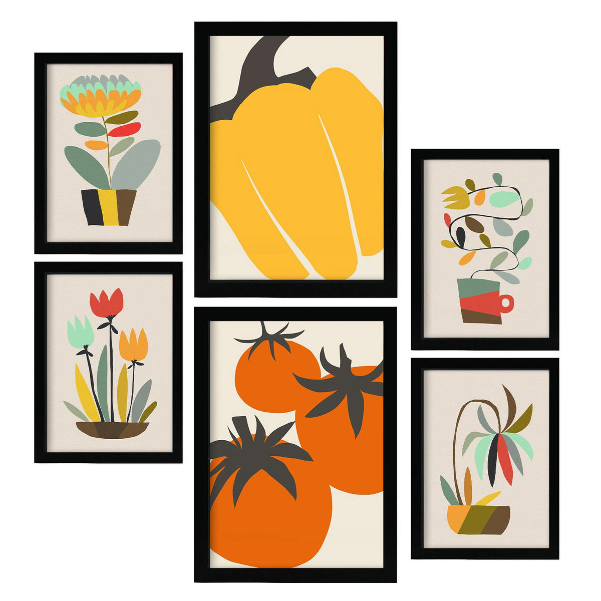 POSTER Set Mit 6 Wesentlichkeit In Blume Zusammenfassung A3 & A4 Schwarzer Rahmen - Schwarz, Papier (29/3cm) - Nacnic