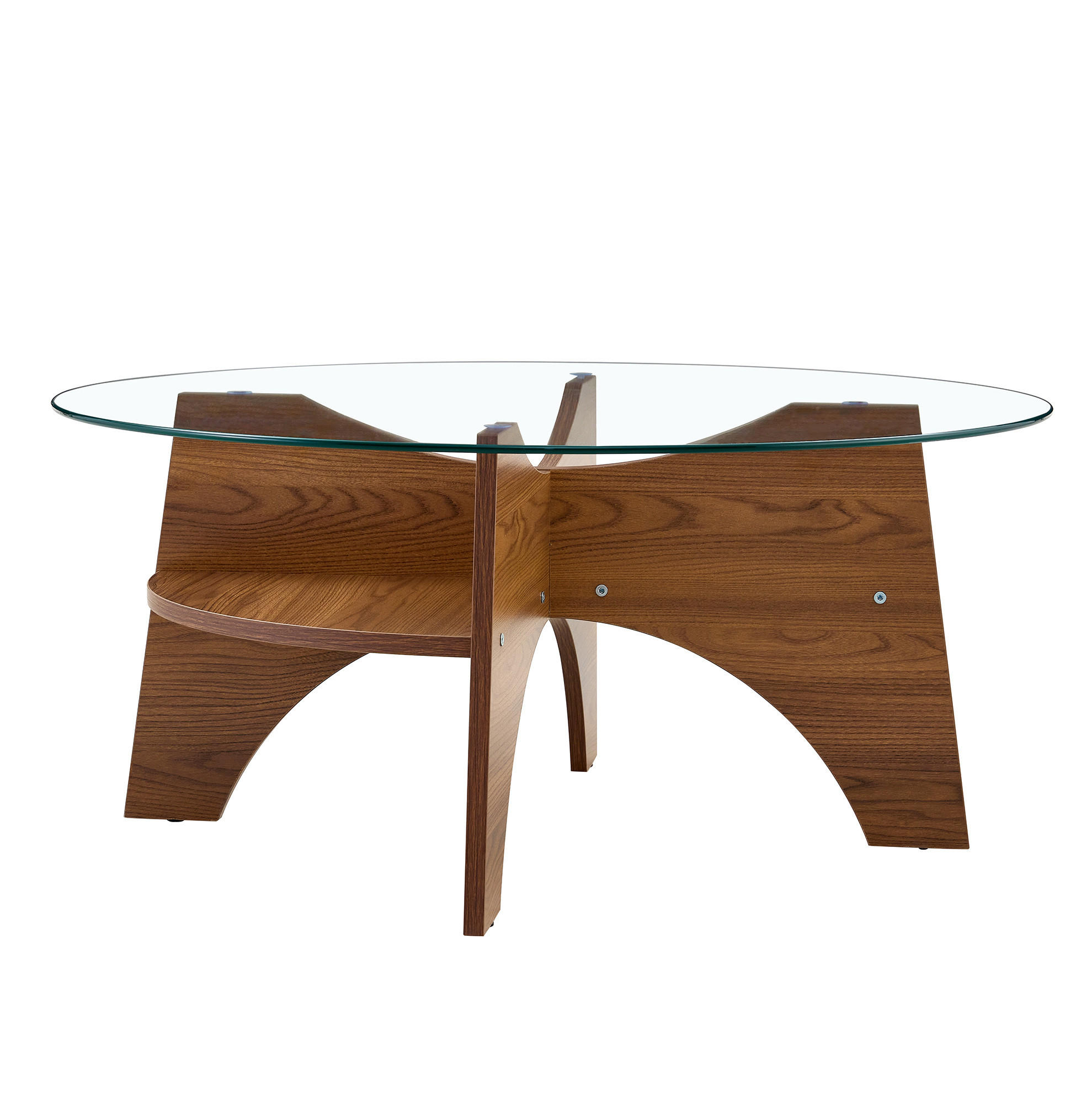 BEISTELLTISCH 80/36 cm Transparent/Walnuss aus Glas und MDF mit fächerförmigem Gestell - Walnussfarben, Holzwerkstoff (80/80/36cm) - OKMYHOME