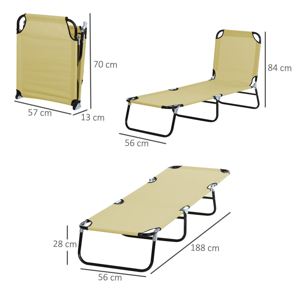 SONNENLIEGE Gartenliege mit 5-fach verstellbarer Rückenlehne Stahl und Oxford-Gewebe 188 x 56 x 28 cm ,Beige - Beige, Metall (56/28/188cm) - Vallsero