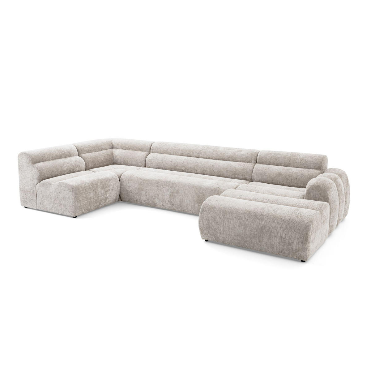 6-SITZER modulares Wohnlandschaft U XXL VEER SET 5 Links, 368 x 175 cm, Chenille Webstoff Creme - Creme/Schwarz, Holz/Kunststoff (368/75/175cm) - Muffo