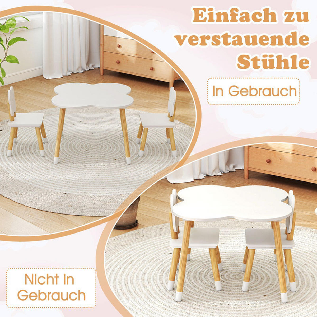 KINDERTISCH mit stuhl weiß(3-tlg) - Weiß, Holzwerkstoff (60/44/60cm) - COSTWAY