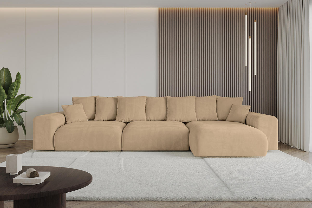 ECKSOFA Ottomane rechts ESKAR-L 364x176x84 Beige Velours - Beige/Schwarz, Holzwerkstoff/Kunststoff (176/364cm) - ALTDECOR