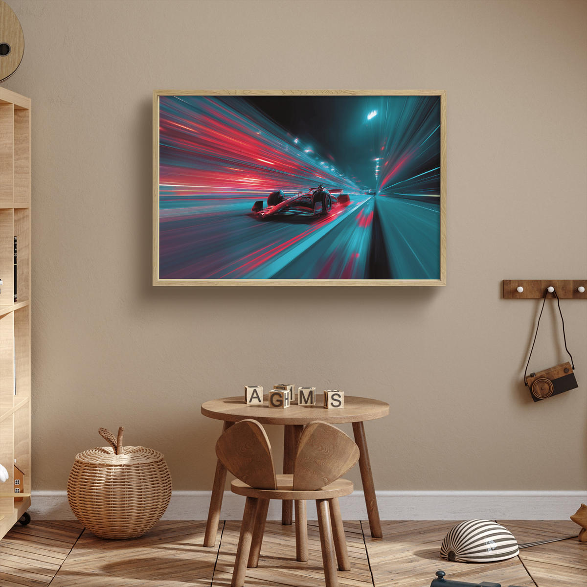 DOBÍJECÍ NOČNÍ LAMPIČKA Závodní auto - Červená - Rychlost 100x70 cm - tyrkysová, kompozitní dřevo (8/100/70cm) - OnlyWow