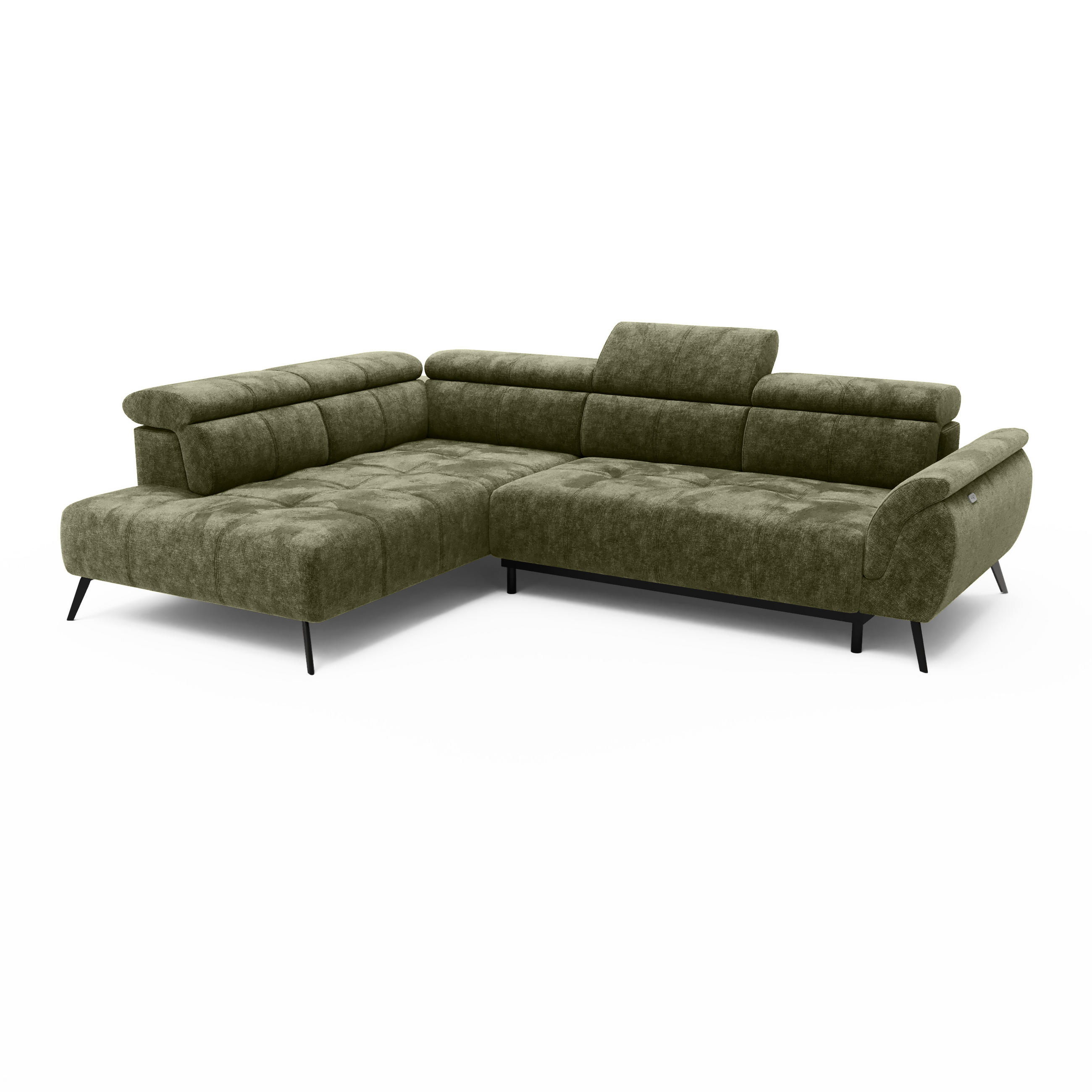 ECKSOFA Ottomane links Chenille 284x208x79 grün VALENTINA - Grün, Kunststoff (284/208cm) - Massivmoebel24