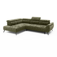 ECKSOFA Ottomane links Chenille 284x208x79 grün VALENTINA - Grün, Kunststoff (284/208cm) - Massivmoebel24
