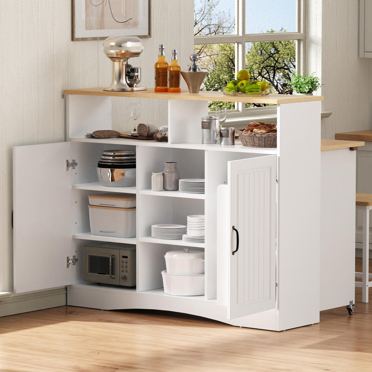 KÜCHENINSEL & Sideboard 110x68x97.5cm Weiß MDF mit Klappplatte & Stauraum - Weiß, Holzwerkstoff (110/97.5/68cm) - Modfu