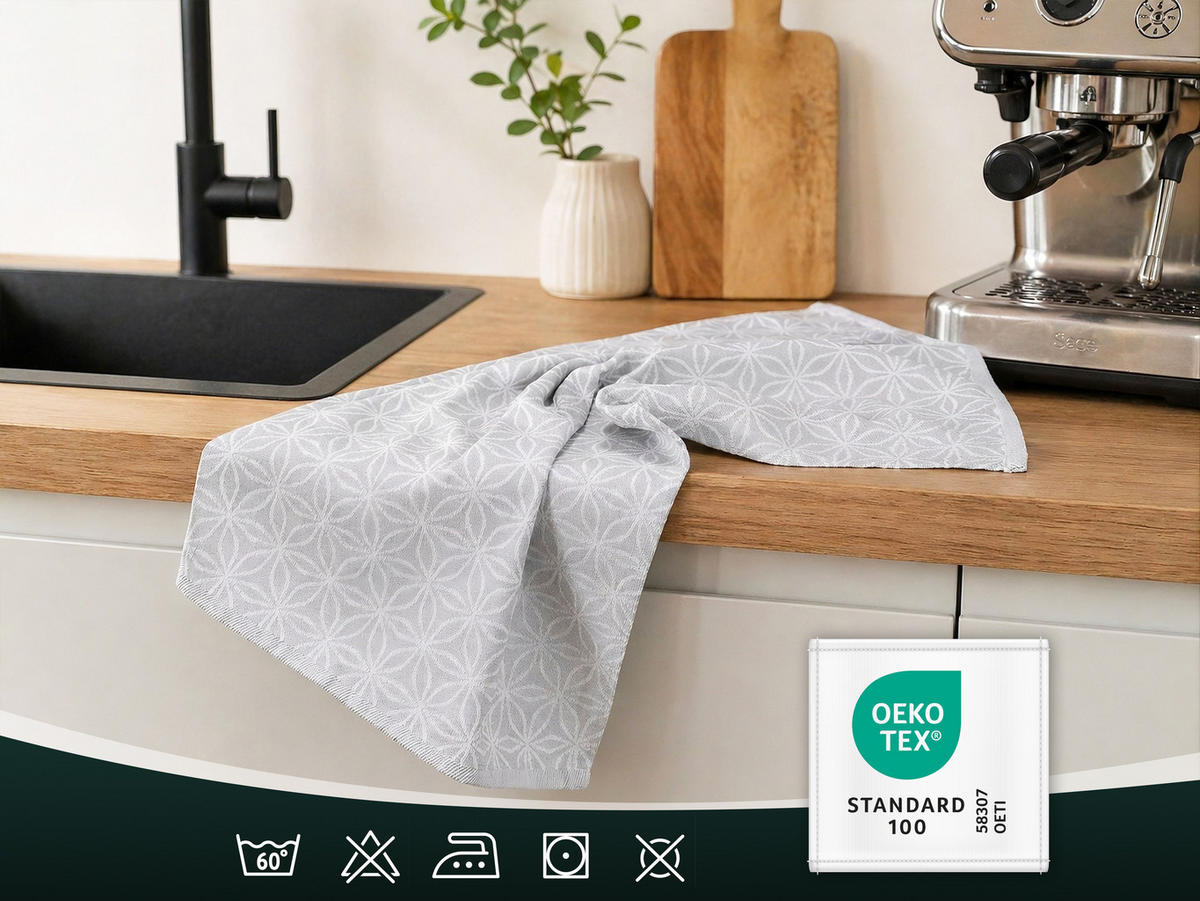 GESCHIRRTÜCHER, 4er-Set, 50x70 cm, 100% Baumwolle, Grau - Hellgrau, Textil (50/70cm) - Zollner