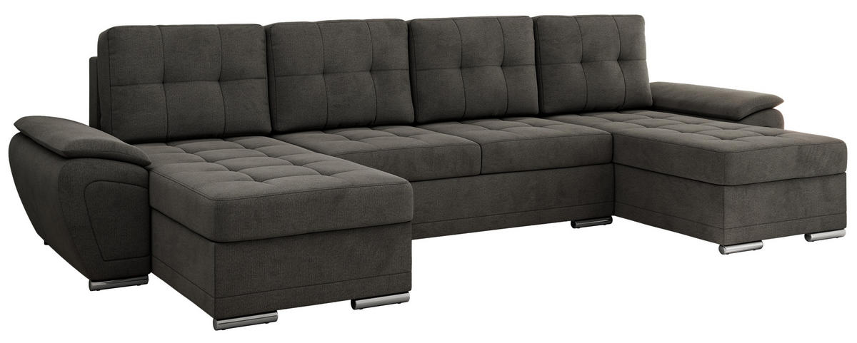WOHNLANDSCHAFT UMBRIA U Dunkelgrau Velvet - Dunkelgrau/Grau, Textil/Metall (336/85/157cm) - MKS