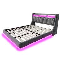 POLSTERBETT 180/200 cm DE-01666, in Grau, mit Klappkopfteil, Steckdose und LED-Beleuchtung - Grau, Holzwerkstoff (180/200cm) - ComfortXL