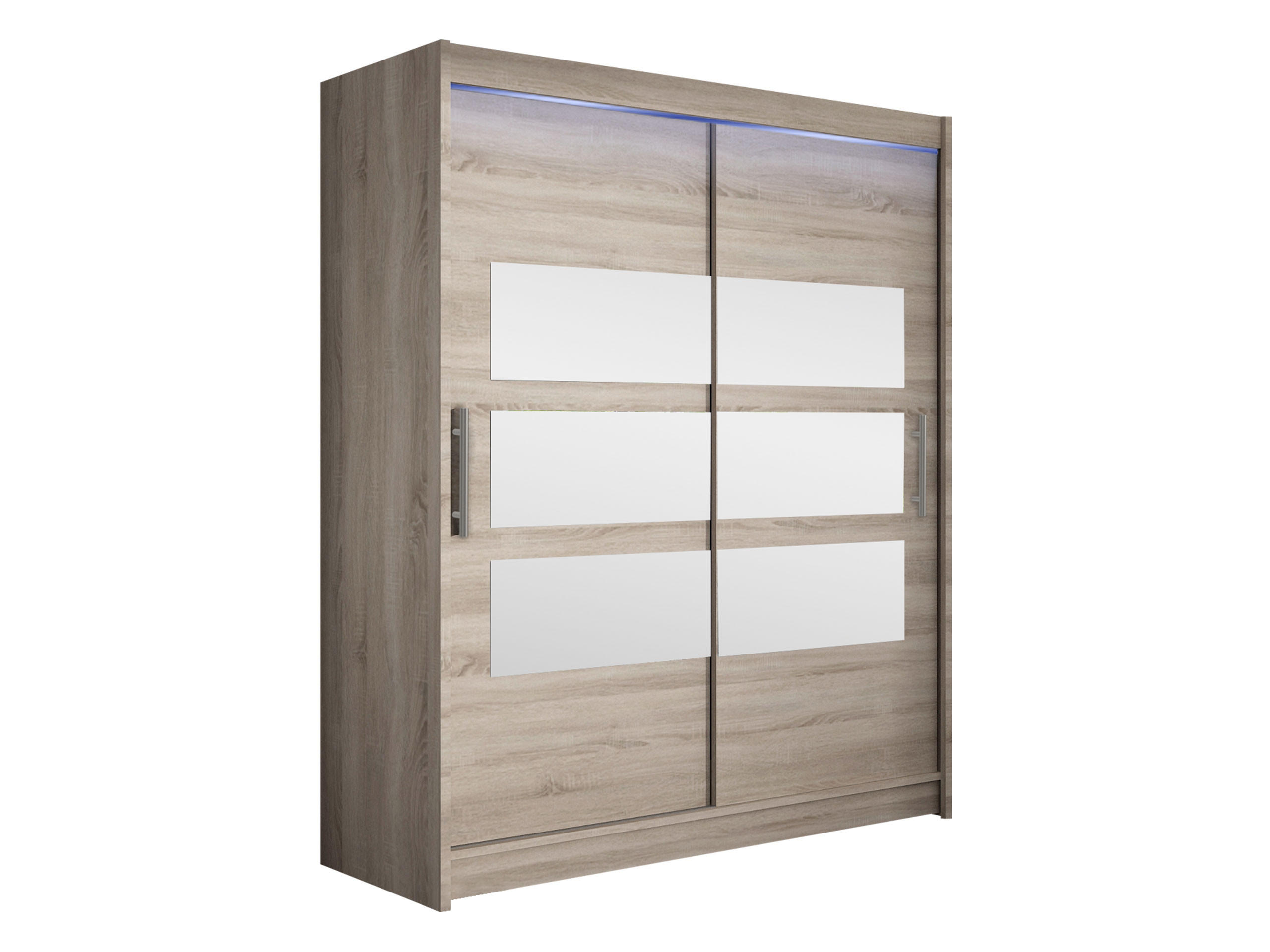 SCHWEBETÜRENSCHRANK Westa VII, mit RGB LED Beleuchtung - Silberfarben/Trüffeleichefarben, Holzwerkstoff/Metall (150/200/58cm) - MIRJAN24