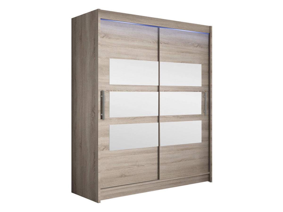 SCHWEBETÜRENSCHRANK Westa VII, mit RGB LED Beleuchtung - Silberfarben/Trüffeleichefarben, Holzwerkstoff/Metall (150/200/58cm) - MIRJAN24