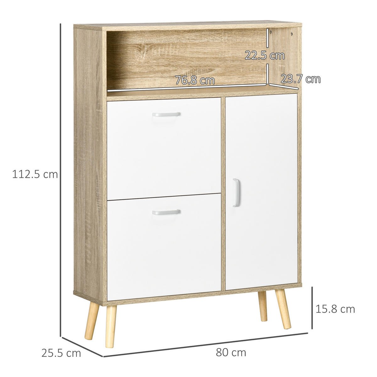 SCHUHREGAL,2 Türen für 8 Paar 80x25,5x112,5cm,weiß - Weiß, Holzwerkstoff (80/112.5/25.5cm) - Vallsero