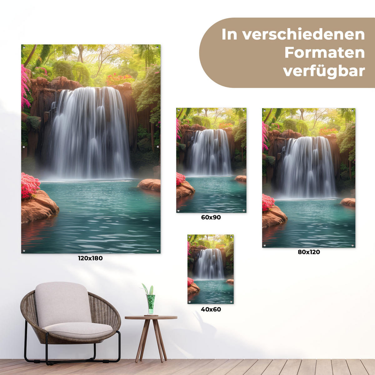 ZAHRADNÍ PLAKÁT Vodopád - Příroda - Rostliny - Džungle - Voda 80x120 cm - zelená barva, plast (80/120/0.2cm) - OnlyWow