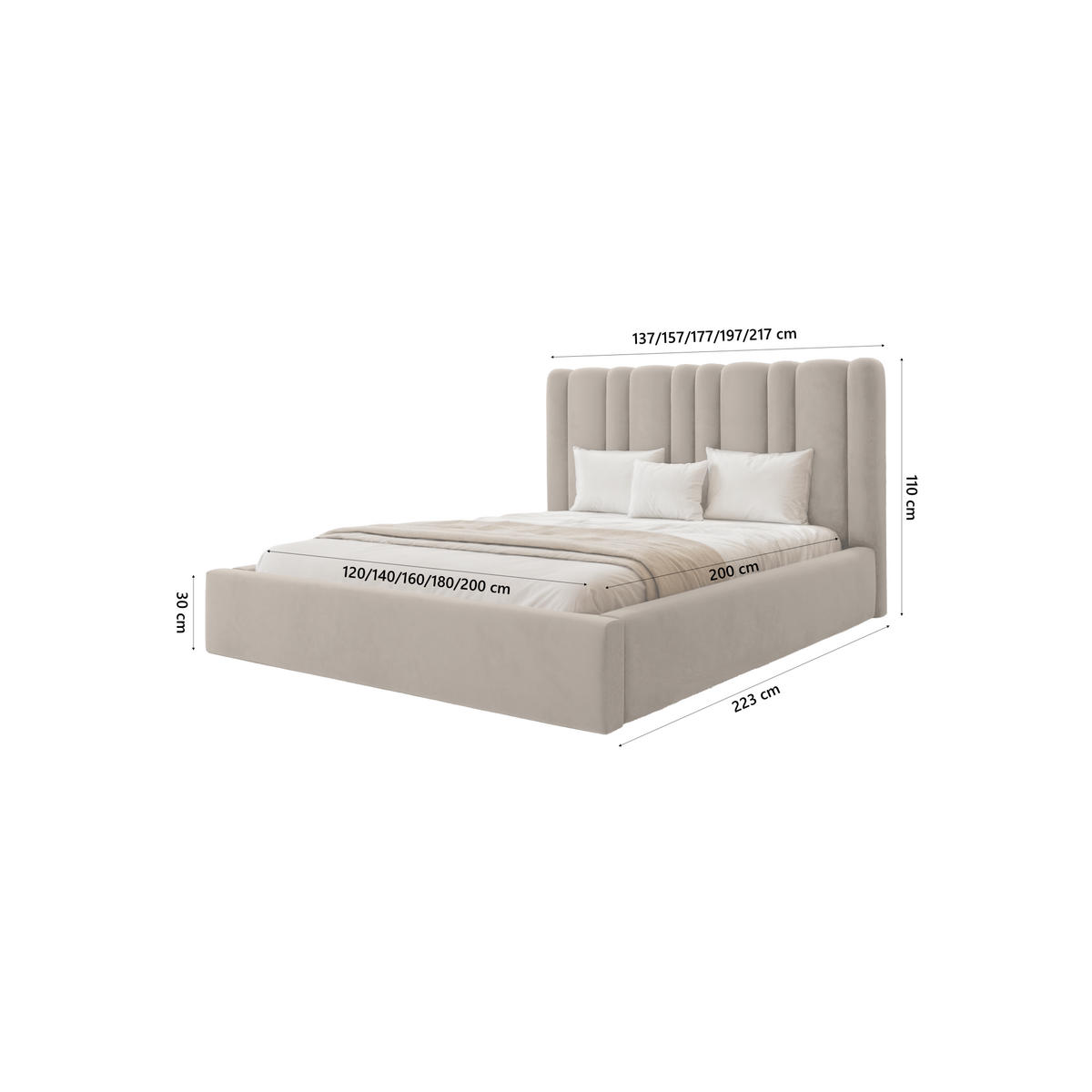 POLSTERBETT Vibo 140x200 cm, Beige - Beige, Textil (140/200cm) - Fedve