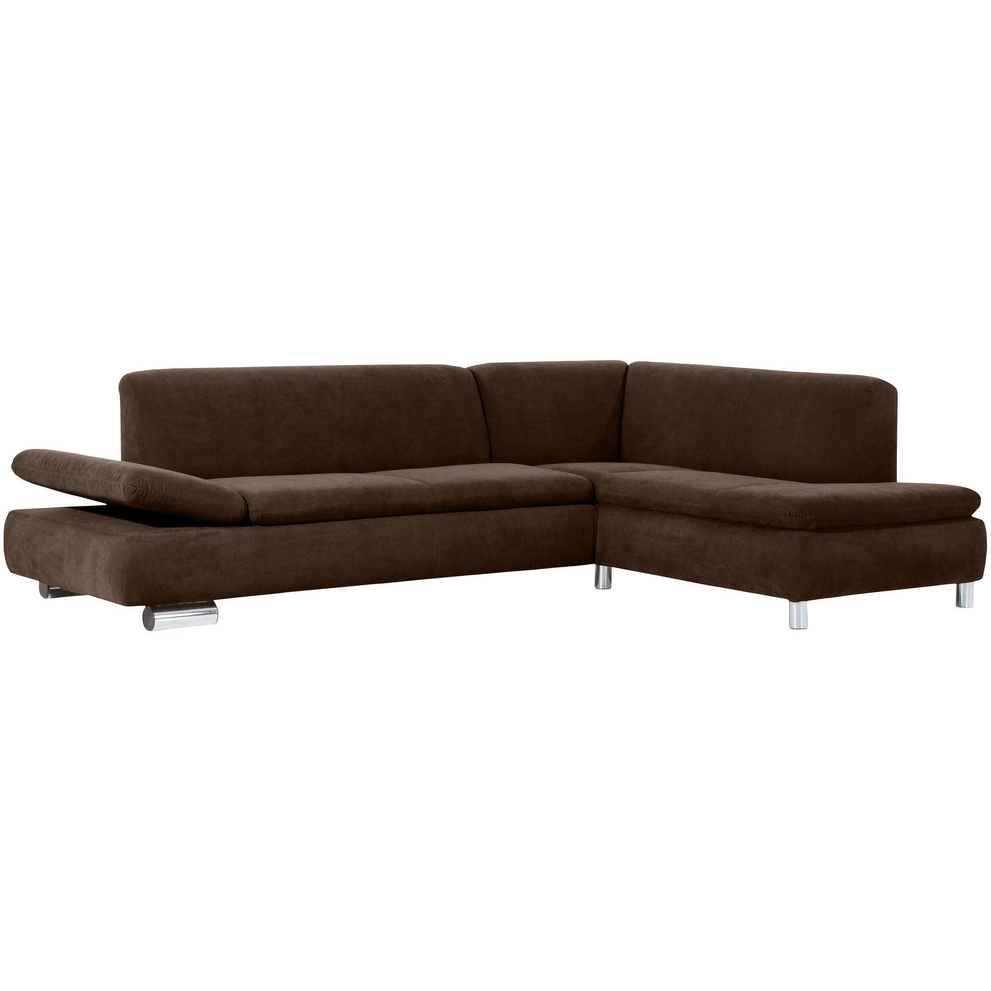 ECKSOFA mit Ottomane rechts Kaye Bezug Veloursstoff Metallfuß verchromt / braun - Braun, Kunststoff (270/190cm) - 58aufmkessel