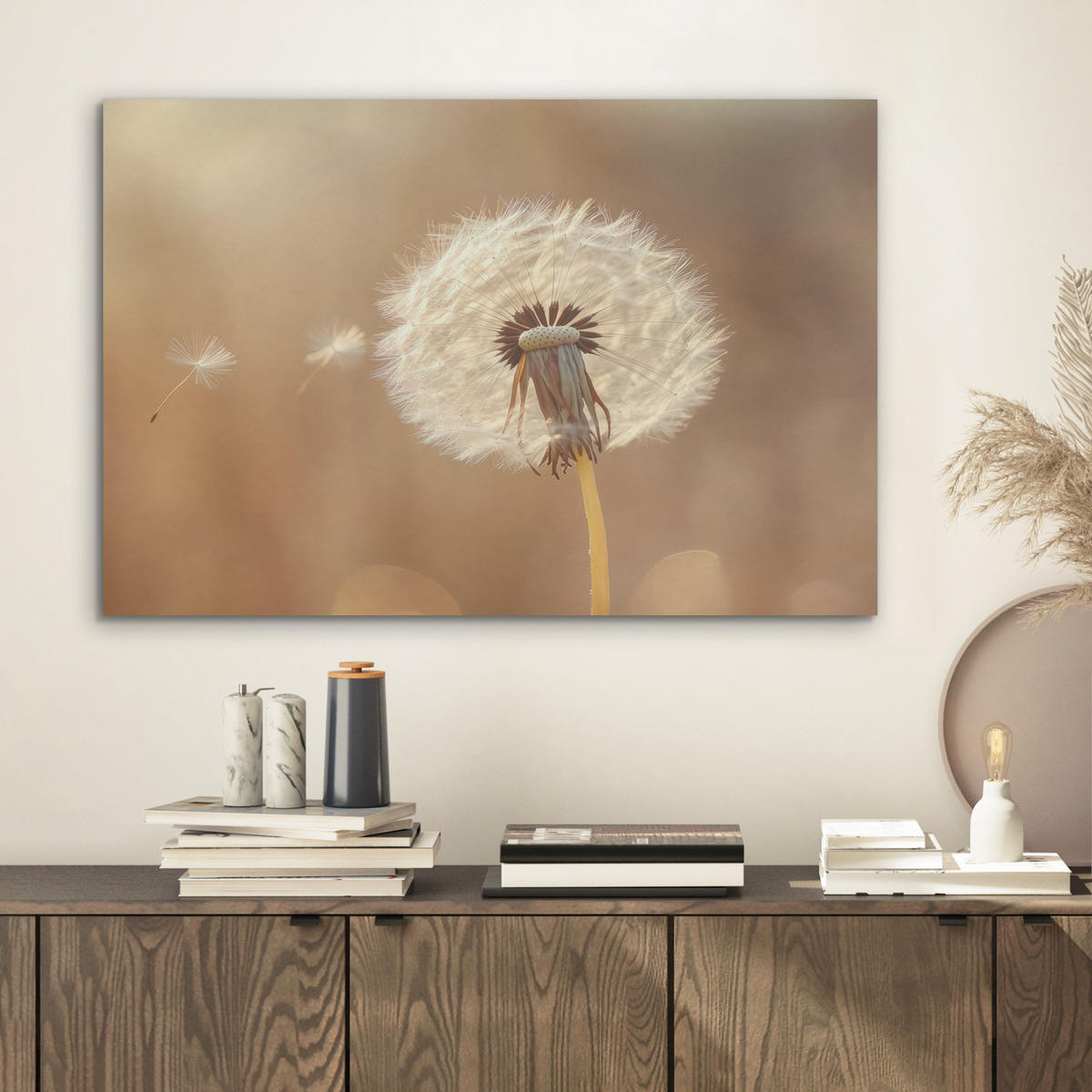 AKUSTIKBILD Löwenzahn - Beige - Natur - Blume Wanddeko 70x50 cm - Hellbraun, Kunststoff (70/50/0.9cm) - MuchoWow