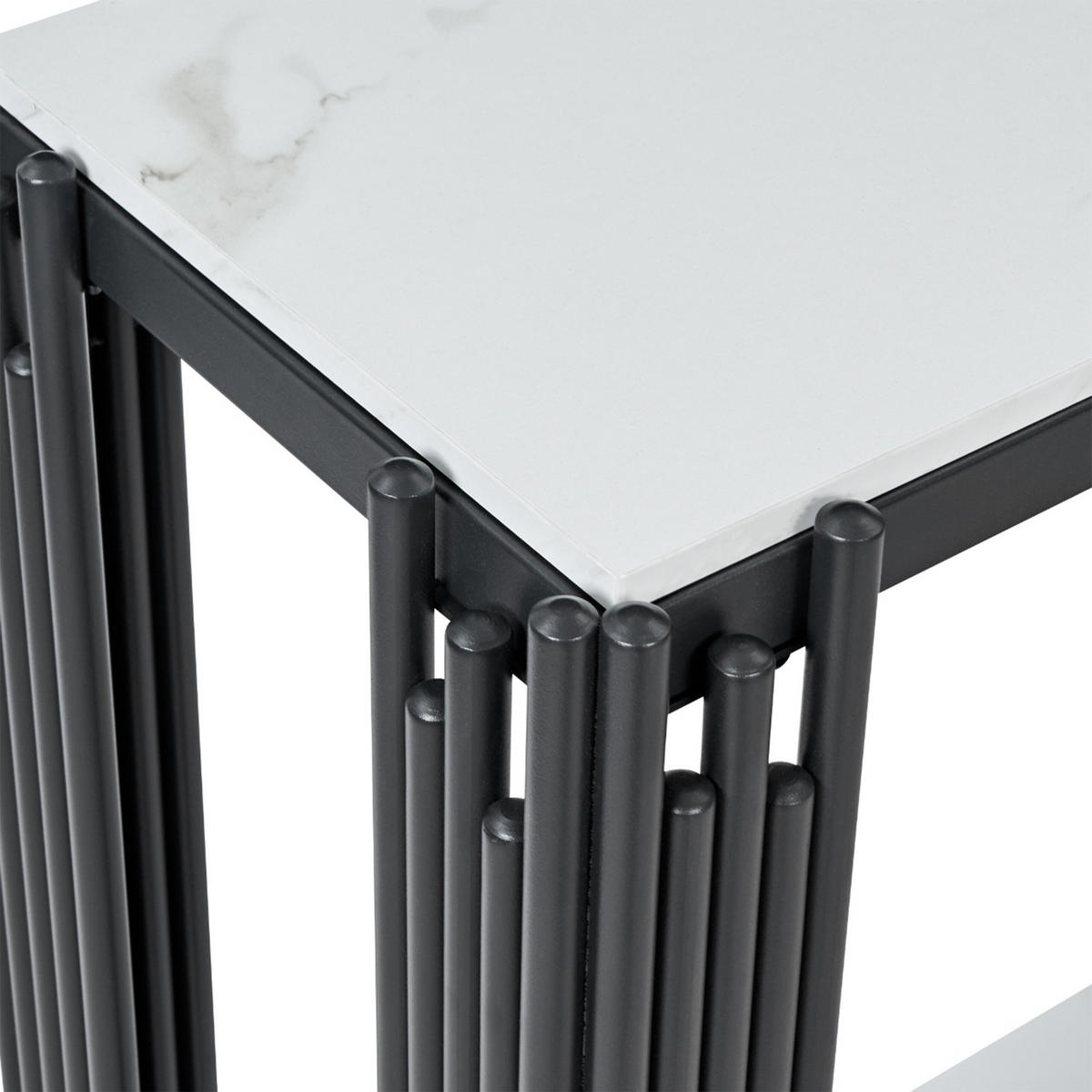 KONSOLENTISCH DE-37416 2-etagig mit Marmoroptik Schwarz - Schwarz, Metall (124/34/80cm) - ComfortXL