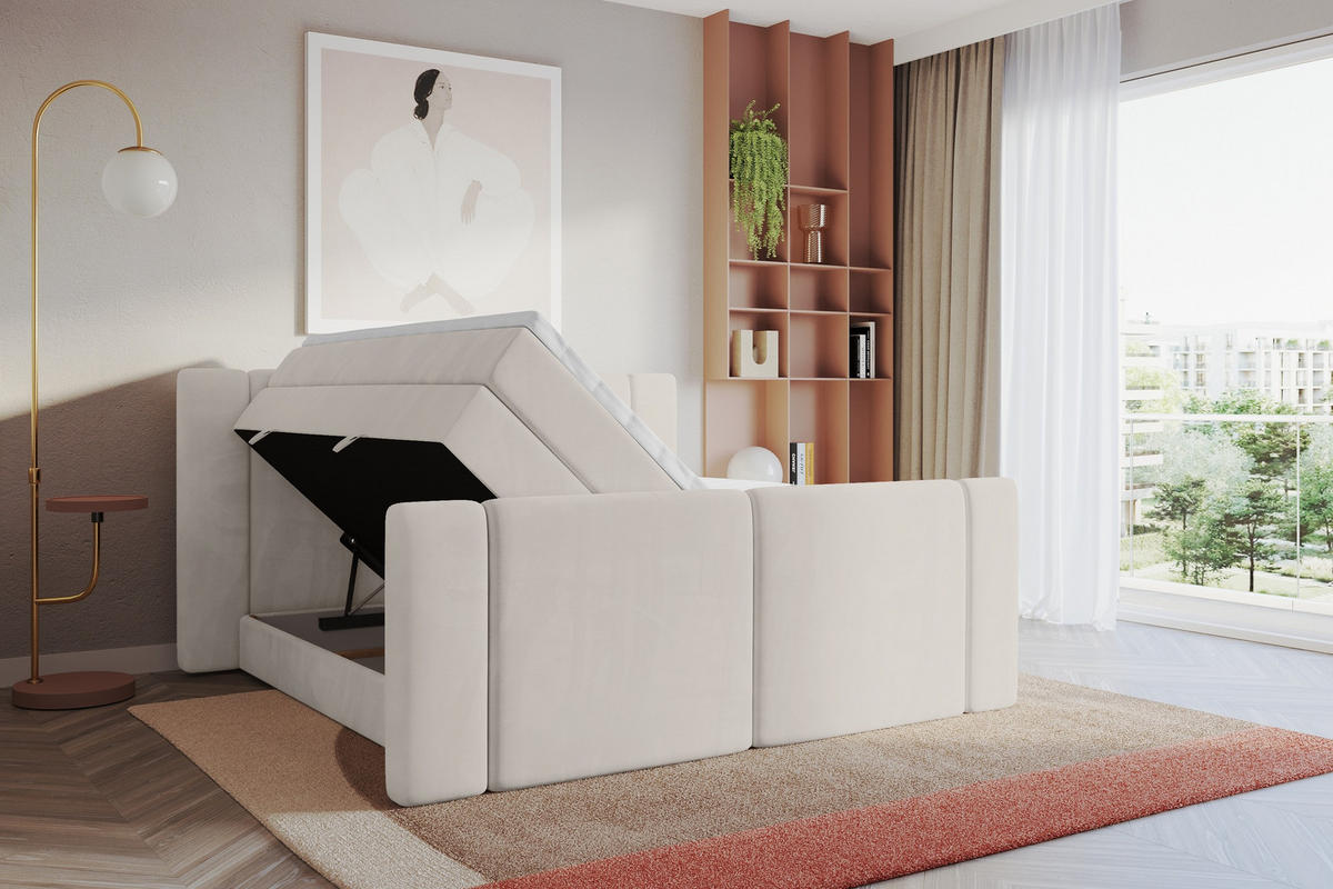 BOXSPRINGBETT mit Matratze H3/H4 - EVON KING Zanozek - 140x200 cm Beige - Beige, Holzwerkstoff (140/200cm) - ALTDECOR