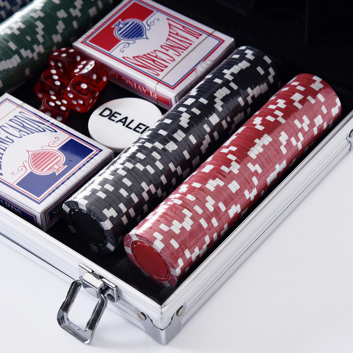 POKERKOFFER Pokerset Pokerchips 4/5 Farben 2 x Kartenspiel 5 x Würfel - Multicolor, Kunststoff (20.5/29.5cm)