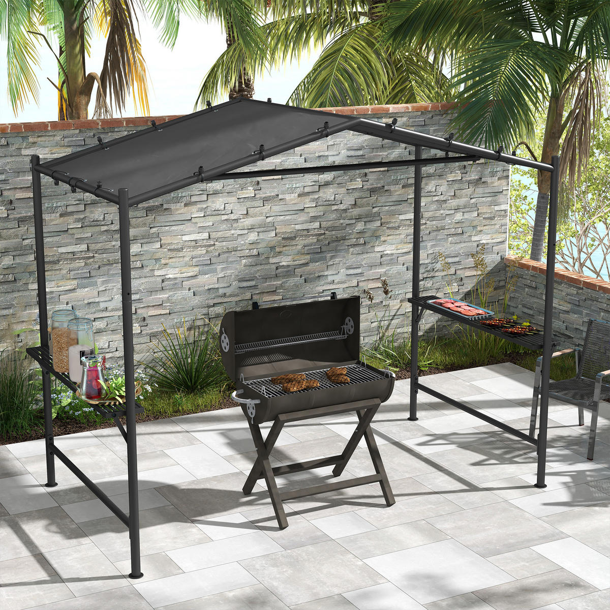 GRILLPAVILLON Stahl Dunkelgrau - Dunkelgrau, Kunststoff/Metall (149/230/277cm) - Outsunny