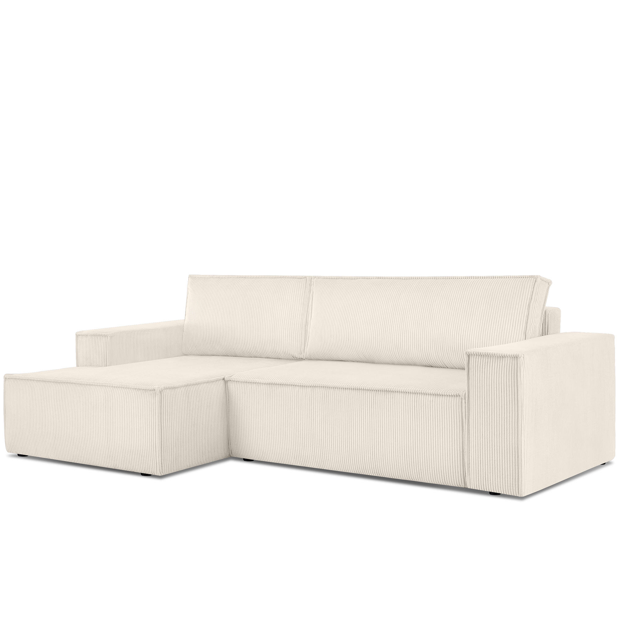 ECKSCHLAFSOFA-LINKS NAPI in Pet Friendly Cord-Stoff, ecrufarben - Creme/Schwarz, Textil (262/148cm) - KONSIMO®