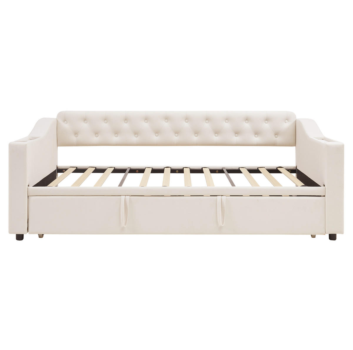 BETT 90/190 cm ausziehbar auf 180/190 cm mit USB und Lattenrost - Beige, Textil (90/180cm) - BEAOK
