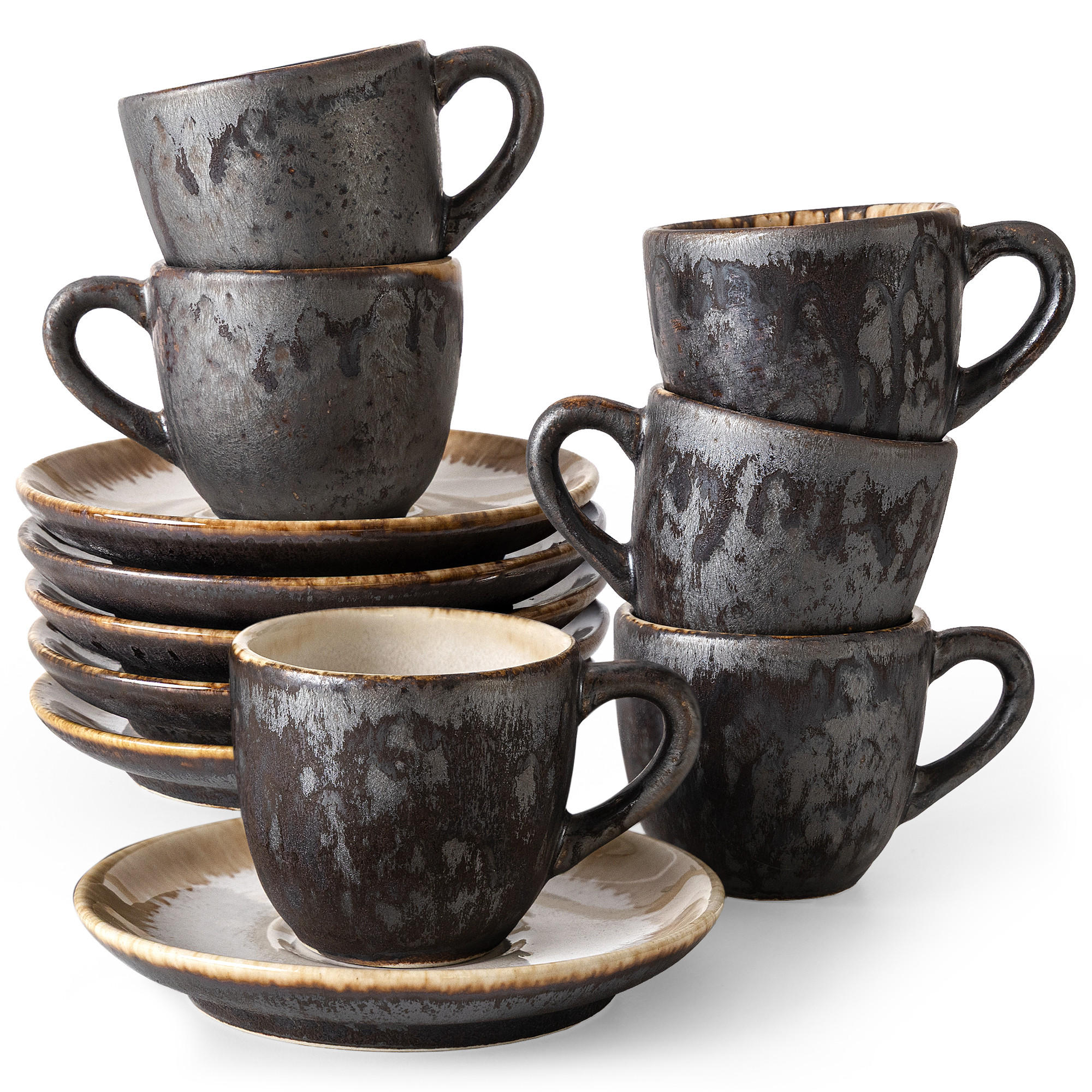 ESPRESSOTASSE PRIMA, mit Untertasse, 12-tlg, Hellbeige - Beige, Keramik (0.08L) - KONSIMO®