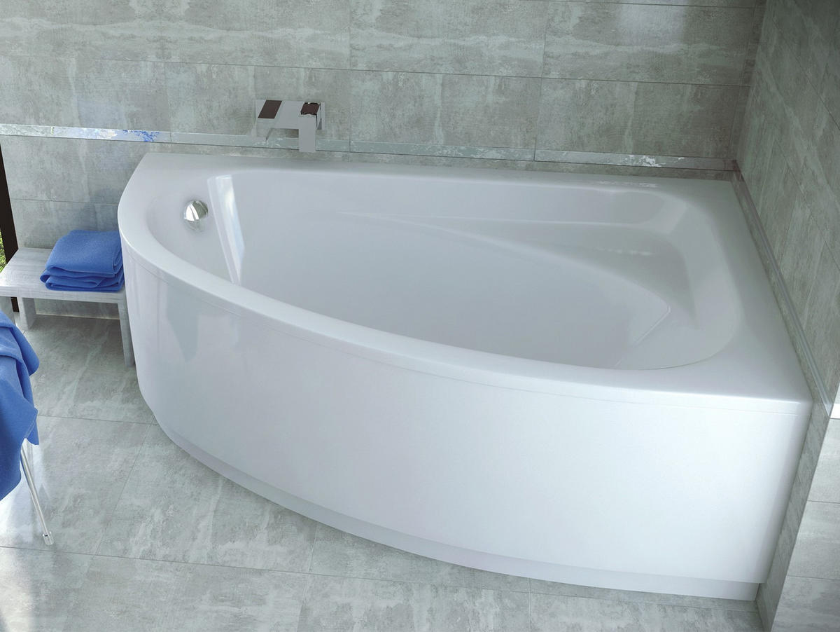 BADEWANNE Eckwanne CORNEA 140/80 Rechts Ablauf & Füße - Weiß, Kunststoff (80/57.5/140cm) - bad land